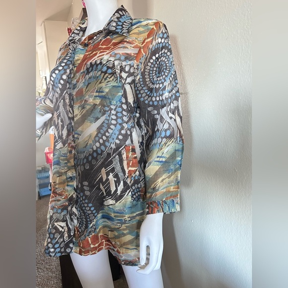 Flair vintage Button Down V-Neck long 
Sleeve Shirt Top Blouse
Size L - Picture 6 of 9